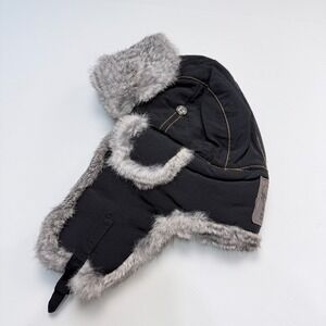 Mad Bomber Rabbit Fur Trapper Hunter Winter Hat Black Size Large Ear Flaps